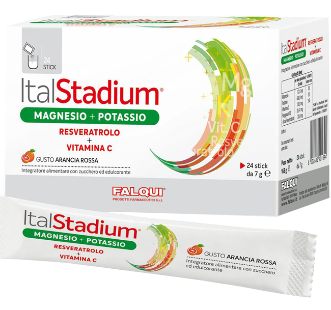 ITALSTADIUM MAGNESIO POTASSIO RESVERATOLO VITAMINA C ARANCIA ROSSA 24 STICK - farmaidea24.com