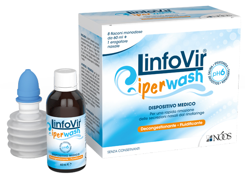 LINFOVIR IPERWASH SOLUZIONE SALINA IPERTONICA TAMPONATA 8 FLACONI DA 60 ML + 1 EROGATORE NASALE - farmaidea24.com
