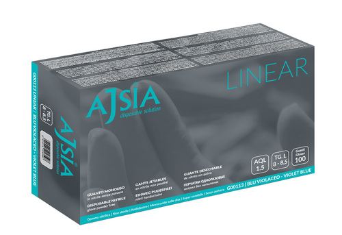 GUANTO MONOUSO IN NITRILE SENZA POLVERE AJSIA LINEAR BLU VIOLACEO LARGE 100 PEZZI - farmaidea24.com