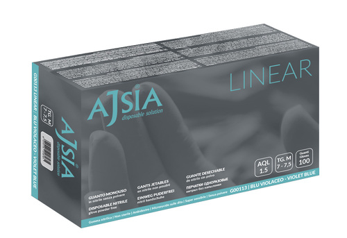 GUANTO MONOUSO IN NITRILE SENZA POLVERE AJSIA LINEAR BLU VIOLACEO MEDIUM 100 PEZZI - farmaidea24.com