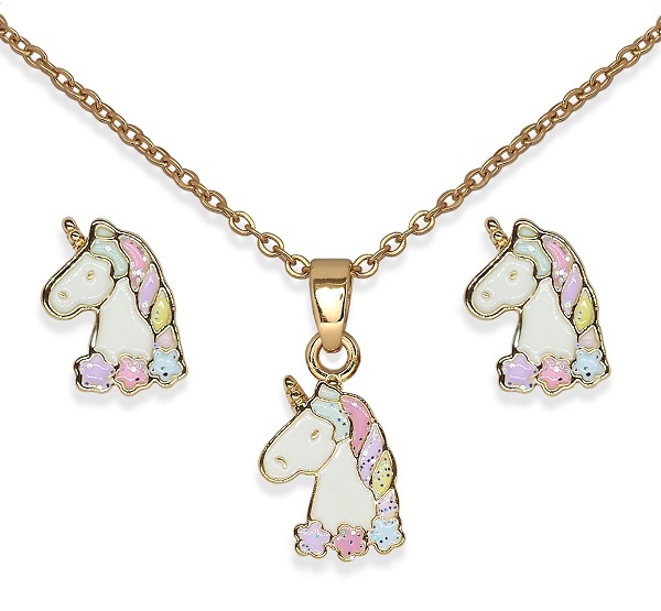 BJS014 PARURE QUEEN UNICORN GOLD PLATED - farmaidea24.com