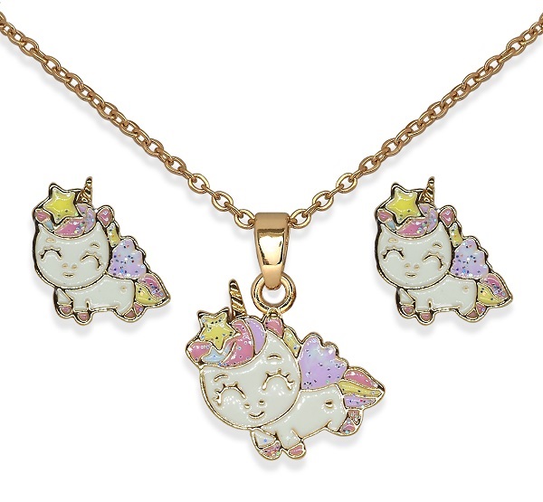 BJS016 PARURE HAPPY UNICORN GOLD PLATED - farmaidea24.com
