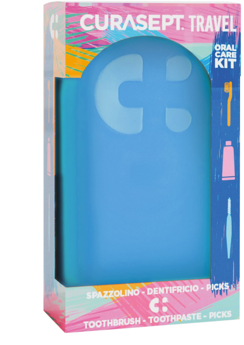 CURASEPT TRAVEL BLU 1 SPAZZOLINO + 1 DENTIFRICIO 20 ML + 3 PICKS - farmaidea24.com
