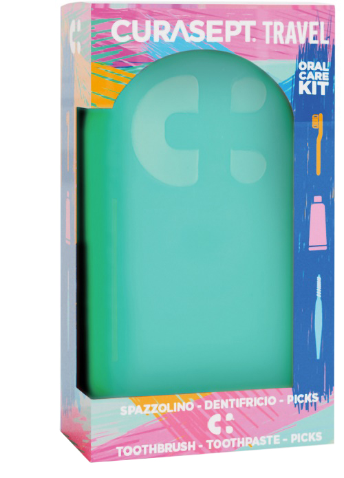 CURASEPT TRAVEL VERDE 1 SPAZZOLINO + 1 DENTIFRICIO 20 ML + 3 PICKS - farmaidea24.com