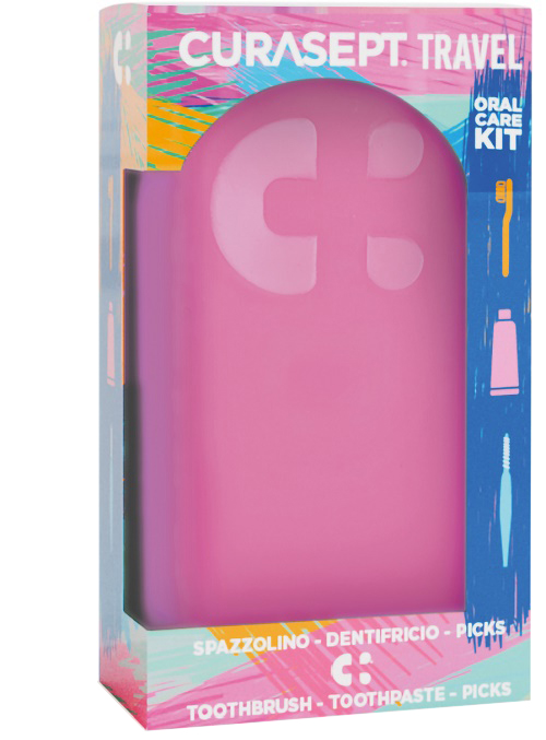CURASEPT TRAVEL FUXIA 1 SPAZZOLINO + 1 DENTIFRICIO 20 ML + 3 PICKS - farmaidea24.com