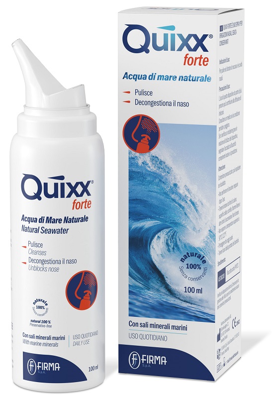 SOLUZIONE SPRAY PER IRRIGAZIONI NASALI QUIXX FORTE ACQUA MARINA IPERTONICA 100 ML - farmaidea24.com