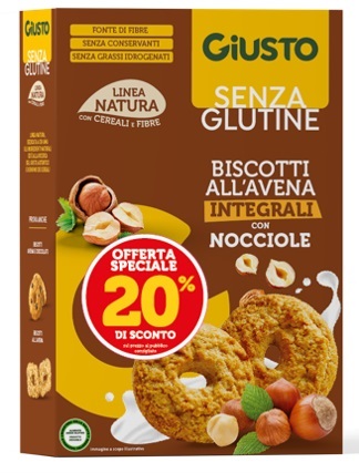 GIUSTO SENZA GLUTINE BISCOTTI AVENA CON NOCCIOLE LINEA NATURA 250 G TAGLIO PREZZO -20% - farmaidea24.com