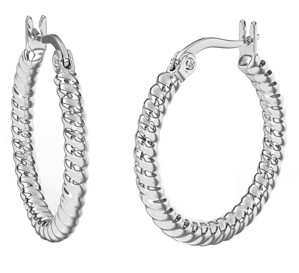 BJT408 ORECCHINI HOOP/CRISTALLI BIANCHI 25MM STAINLESS STEEL - farmaidea24.com