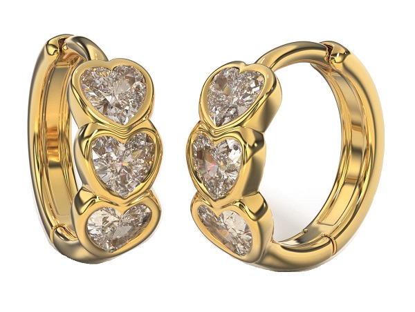 BJT422 ORECCHINI 3HEARTS 12MM GOLD PLATED - farmaidea24.com