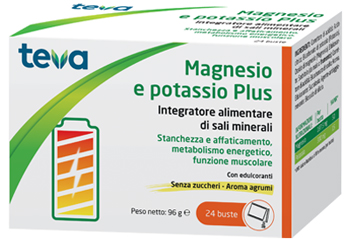 MAGNESIO POTASSIO PLUS TEVA 24 BUSTINE SENZA ZUCCHERI AROMA AGRUMI - farmaidea24.com
