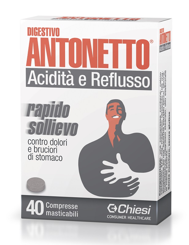 DIGESTIVO ANTONETTO ACIDITA' E REFLUSSO 40 COMPRESSE MASTICABILI - farmaidea24.com