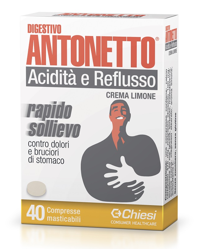 DIGESTIVO ANTONETTO ACIDITA' E REFLUSSO CREMA AL LIMONE 40 COMPRESSE MASTICABILI - farmaidea24.com