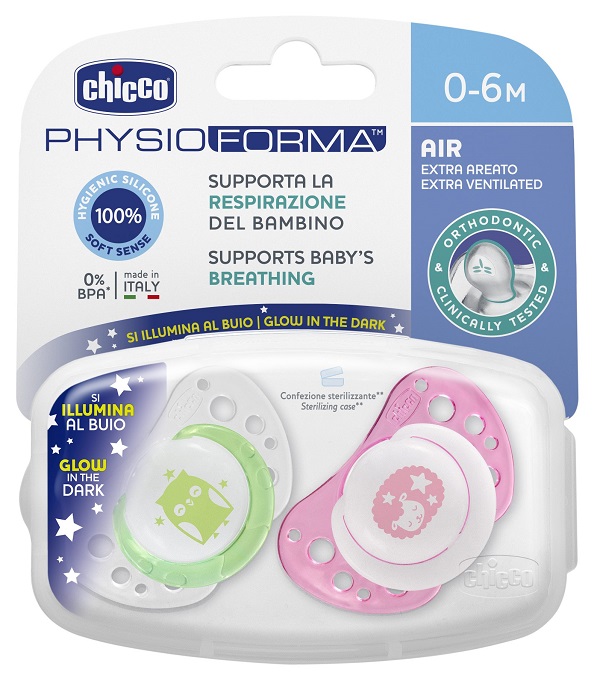 CHICCO SUCCHICCO AIR LUM SILICONE 0-6 MESI 2 PEZZI - farmaidea24.com