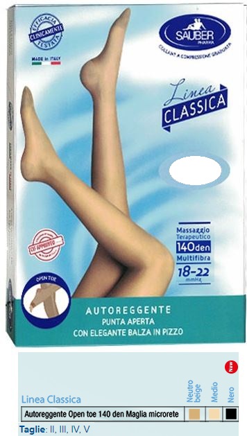 SAUBER AUTOREGGENTE OPEN TOE MAGLIA MICRORETE 140 DEN COLORE NEUTRO BEIGE TAGLIA 4 LINEA CLASSICA - farmaidea24.com