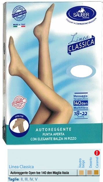 SAUBER AUTOREGGENTE OPEN TOE MAGLIA LISCIA 140 DEN COLORE NEUTRO BEIGE TAGLIA 3 LINEA CLASSICA - farmaidea24.com