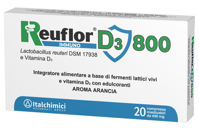 REUFLOR D3 800 20 COMPRESSE MASTICABILI AROMA ARANCIA - farmaidea24.com