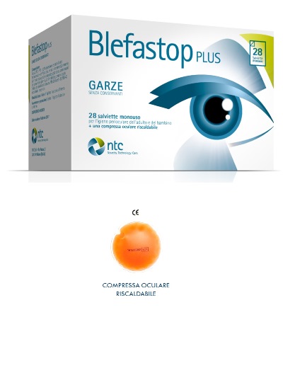 BLEFASTOP PLUS GARZA IN COTONE PIEGATA CON FILO DI BARIO 28 SALVIETTE MONOUSO + 1 COMPRESSA OCULARE RISCALDABILE - farmaidea24.com