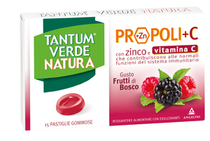 TANTUM VERDE NATURA PROPOLI+C CON ZINCO E VITAMINA C 15 PASTIGLIE GOMMOSE GUSTO FRUTTI DI BOSCO - farmaidea24.com