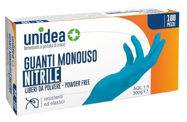 GUANTI IN NITRILE SENZA POLVERE UNIDEA MISURA LARGE 100 PEZZI - farmaidea24.com