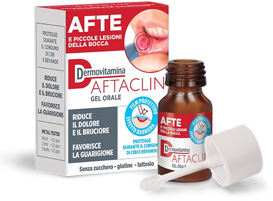 DERMOVITAMINA AFTACLIN GEL ORALE 7 ML CONTRO DOLORE E BRUCIONE SENZA ZUCCHERO E SENZA GLUTINE - farmaidea24.com