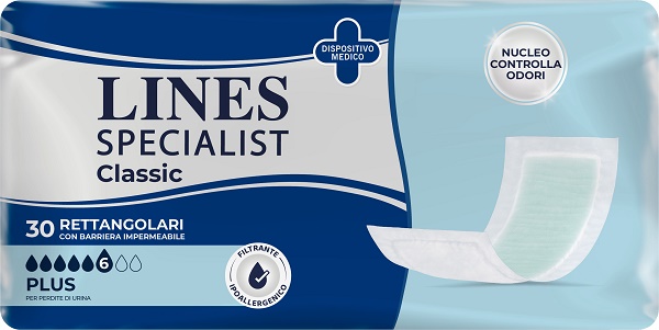 PANNOLONE LINES SPECIALIST CLASSIC RETTANGOLARE CON BARRIERA 30 PEZZI - farmaidea24.com
