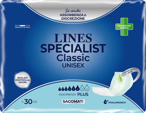 PANNOLONE SAGOMATO LINES SPECIALIST CLASSIC PLUS 30 PEZZI - farmaidea24.com