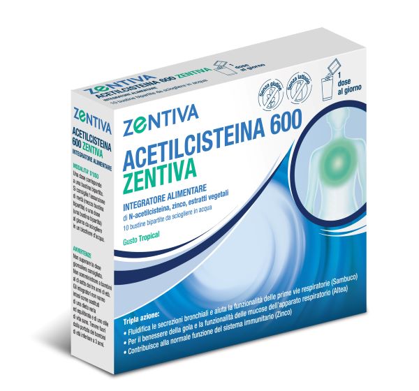 ACETILCISTEINA 600 ZENTIVA 10 BUSTINE BIPARTITE GUSTO TROPICAL - farmaidea24.com