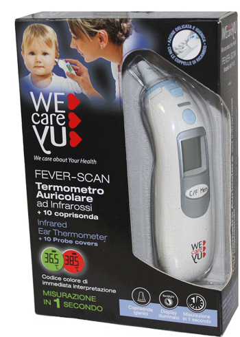 TERMOMETRO AURICOLARE WECAREYU FEVER-SCAN AD INFRAROSSI CON 10 COPRISONDA - farmaidea24.com