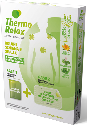 THERMORELAX PHYTO GEL DOLORI SCHIENA E SPALLE FASE 1 GEL SOLLIEVO IMMEDIATO E FASE 2 MAXI CEROTTO GEL MULTIFUNZIONALE CON ERBE 6 PEZZI - farmaidea24.com
