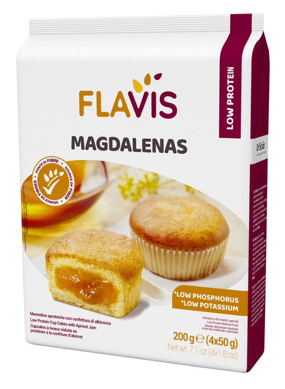 FLAVIS MAGDALENAS MERENDINE APROTEICHE CON CONFETTURA DI ALBICOCCA 4 MONOPORZIONI DA 50 G - farmaidea24.com