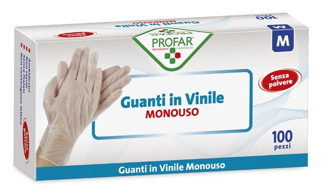PROFAR GUANTO IN VINILE SENZA POLVERE M 100 PEZZI - farmaidea24.com