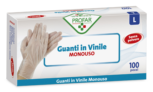 PROFAR GUANTO IN VINILE SENZA POLVERE L 100 PEZZI - farmaidea24.com