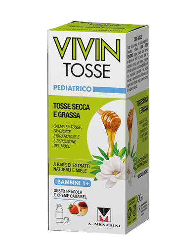 VIVIN TOSSE PEDIATRICO SCIROPPO PER TOSSE SECCA E GRASSA GUSTO FRAGOLA E CREME CARAMEL 150 ML - farmaidea24.com