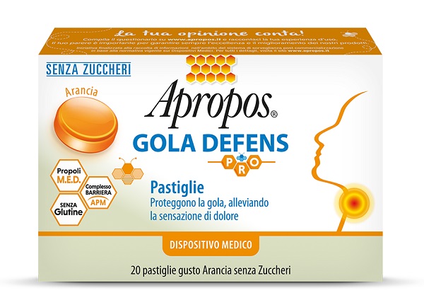 APROPOS GOLA DEFENS PRO 20 PASTIGLIE ARANCIA SENZA ZUCCHERO - farmaidea24.com