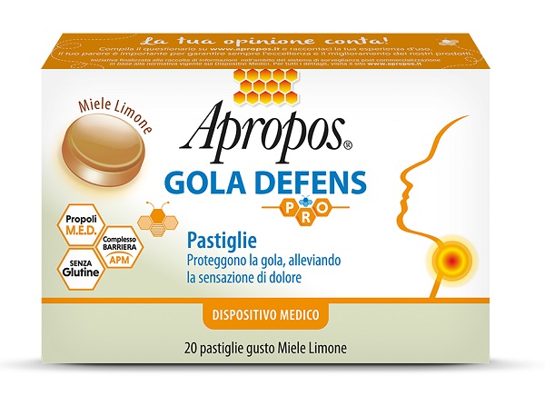 APROPOS GOLA DEFENS PRO 20 PASTIGLIE MIELE LIMONE - farmaidea24.com