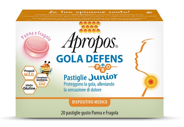 APROPOS GOLA DEFENS PRO 20 PASTIGLIE JUNIOR PANNA FRAGOLA - farmaidea24.com