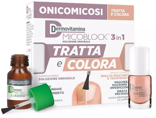 DERMOVITAMINA MICOBLOCK 3 IN 1 TRATTA E COLORA SOLUZIONE UNGUEALE 7 ML + SMALTO IDRATANTE TRASPIRANTE 5 ML - farmaidea24.com