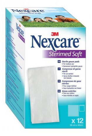 GARZA COMPRESSA STERILE NEXCARE STERIMED SOFT 18X40 CM MUL TILINGUAL 12 PEZZI - farmaidea24.com