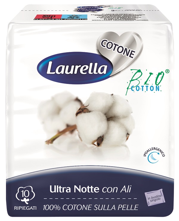 ASSORBENTE LAURELLA PER DONNA IN COTONE ULTRA ALI NOTTE 10 PEZZI - farmaidea24.com