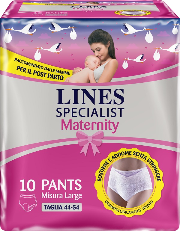 LINES SPECIALIST MATERNITY MUTANDINA ASSORBENTE PER PERDITE POST PARTO MISURA LARGE 10 PEZZI - farmaidea24.com