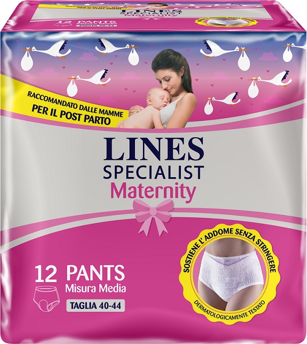 LINES SPECIALIST MATERNITY MUTANDINA ASSORBENTE PER PERDITE POST PARTO MISURA MEDIUM 12 PEZZI - farmaidea24.com