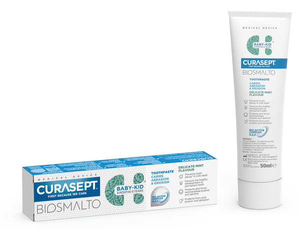 CURASEPT BIOSMALTO DENTIFRICIO BABY KID MENTA CARIE ABRASIONE & EROSIONE 50 ML - farmaidea24.com