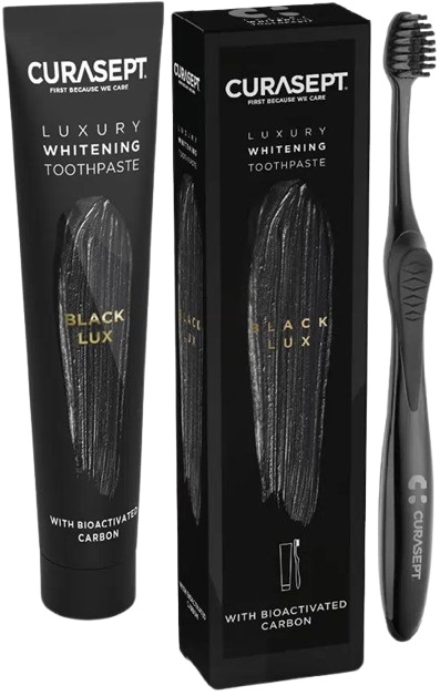 CURASEPT BLACK LUXURY WHITENING DENTIFRICIO 75 ML + SPAZZOLINO - farmaidea24.com