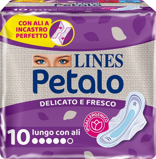 LINES PETALO BLU ASSORBENTE LUNGO CON ALI 10 PEZZI - farmaidea24.com