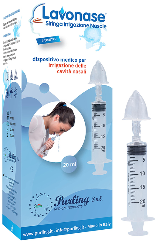 LAVONASE IRRIGAZIONE NASALE NON STERILE SIRINGA 20 ML + LUER-LOCK CON CAPPUCCIO + UGELLO NASALE CON RACCORDO LUER-LOCK + PERFORATORE CON VALVOLA NON RITORNO CON TAPPO - farmaidea24.com