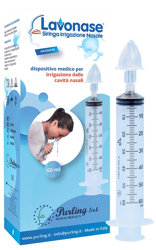 LAVONASE IRRIGAZIONE NASALE NON STERILE SIRINGA 60 ML + LUER-LOCK CON CAPPUCCIO + UGELLO NASALE CON RACCORDO LUER-LOCK + PERFORATORE CON VALVOLA NON RITORNO CON TAPPO - farmaidea24.com