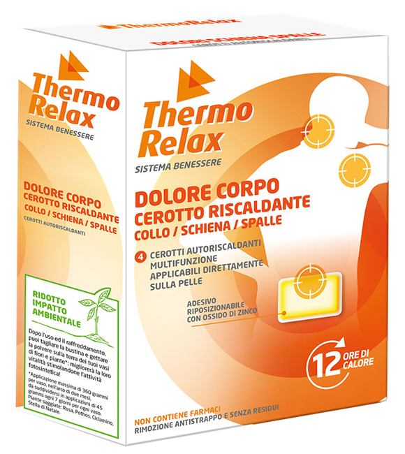 THERMORELAX CEROTTO AUTORISCALDANTE DOLORE CORPO COLLO/SCHIENA/SPALLE 4 PEZZI - farmaidea24.com