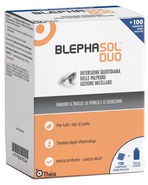BLEPHASOL DUO SOLUZIONE MICELLARE IGIENE PALPEBRALE 100 ML + 100 GARZE - farmaidea24.com