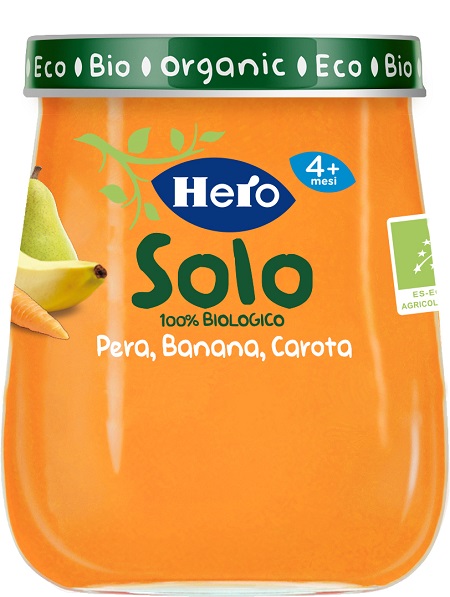 HERO BABY OMOGENEIZZATO PERA BANANA CAROTA 100% BIO 120 G - farmaidea24.com
