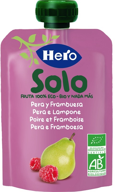 HERO SOLO FRUTTA FRULLATA 100% BIO PERA E LAMPONE 100 G - farmaidea24.com